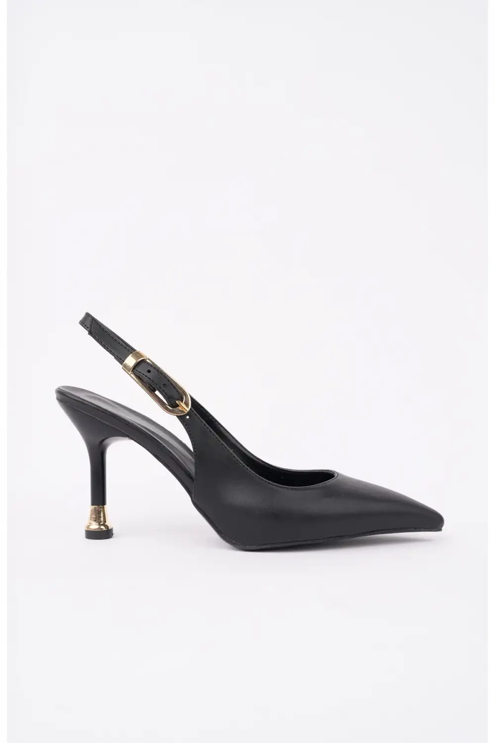 Kadın Siyah Deri Tokalı Sivri Şık Topuklu Stiletto Ayakkabı