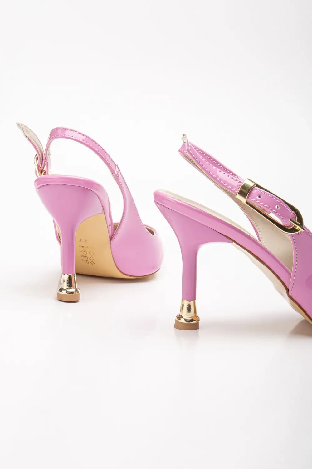 Kadın Pembe Rugan Tokalı Sivri Şık Topuklu Stiletto Ayakkabı