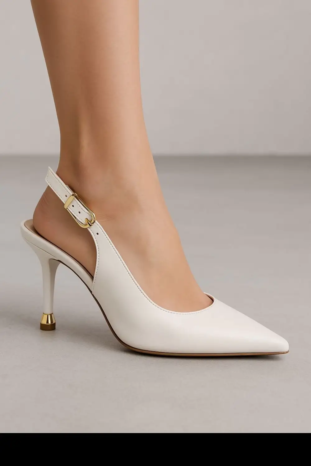 Kadın Beyaz Deri Tokalı Sivri Şık Topuklu Stiletto Ayakkabı