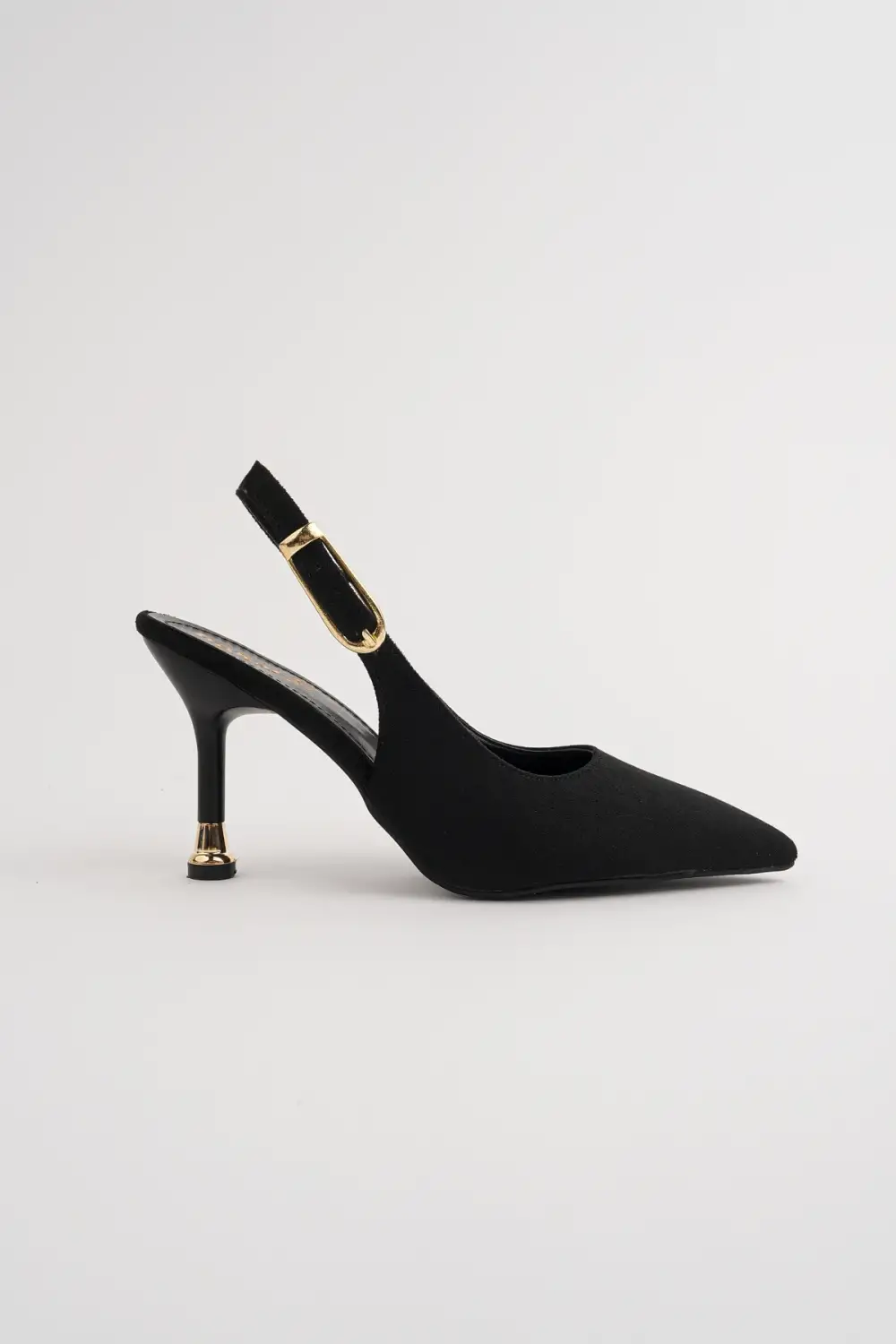 Kadın Siyah Süet Tokalı Sivri Şık Topuklu Stiletto Ayakkabı