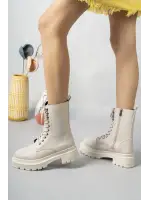 Kadın Bej Fermuarlı Postal Bot