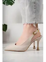 Kadın Bej Rugan Tokalı Sivri Şık Topuklu Stiletto Ayakkabı