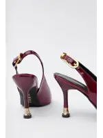 Kadın Bordo Rugan Tokalı Sivri Şık Topuklu Stiletto Ayakkabı
