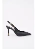Kadın Siyah Deri Tokalı Sivri Şık Topuklu Stiletto Ayakkabı