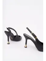 Kadın Siyah Deri Tokalı Sivri Şık Topuklu Stiletto Ayakkabı