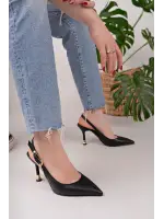 Kadın Siyah Deri Tokalı Sivri Şık Topuklu Stiletto Ayakkabı
