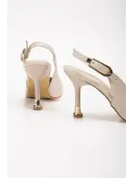 Kadın Bej Deri Tokalı Sivri Şık Topuklu Stiletto Ayakkabı