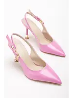 Kadın Pembe Rugan Tokalı Sivri Şık Topuklu Stiletto Ayakkabı