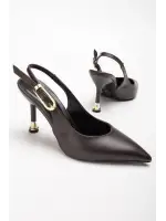 Kadın Kahverengi Cilt Tokalı Sivri Şık Topuklu Stiletto Ayakkabı