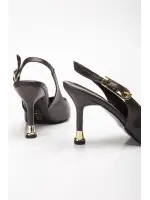 Kadın Kahverengi Cilt Tokalı Sivri Şık Topuklu Stiletto Ayakkabı