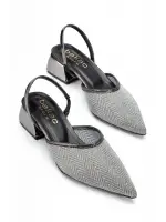 Kadın Siyah Parlak Şeffaf Kumaş Kısa Topuklu Ayakkabı