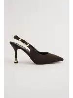 Kadın Kahverengi Süet Tokalı Sivri Şık Topuklu Stiletto Ayakkabı