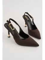 Kadın Kahverengi Süet Tokalı Sivri Şık Topuklu Stiletto Ayakkabı