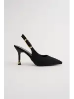 Kadın Siyah Süet Tokalı Sivri Şık Topuklu Stiletto Ayakkabı