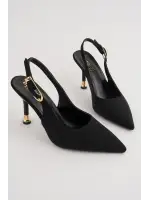 Kadın Siyah Süet Tokalı Sivri Şık Topuklu Stiletto Ayakkabı