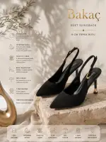 Kadın Siyah Süet Tokalı Sivri Şık Topuklu Stiletto Ayakkabı