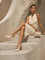 Kadın Bej Deri Tokalı Sivri Şık Topuklu Stiletto Ayakkabı