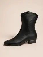 Kadın Siyah Deri Günlük Kısa Topuklu Bot