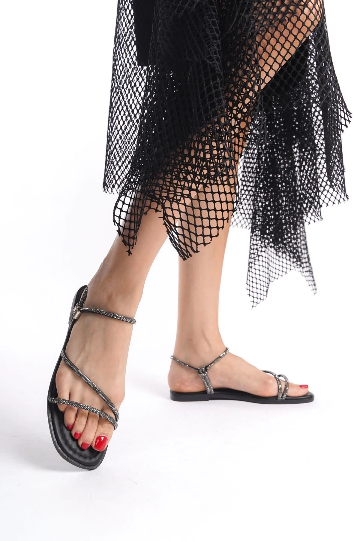 Kadın Siyah Taşlı Yeni Sezon Günlük Sandalet