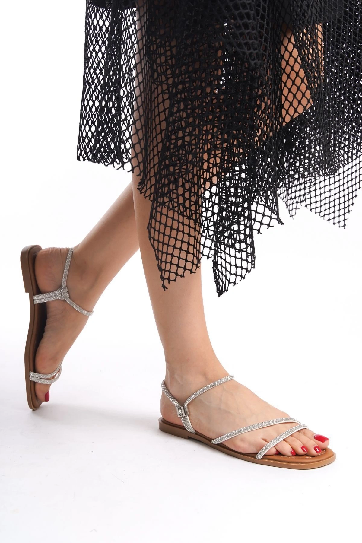 Kadın Beyaz Taşlı Yeni Sezon Günlük Sandalet