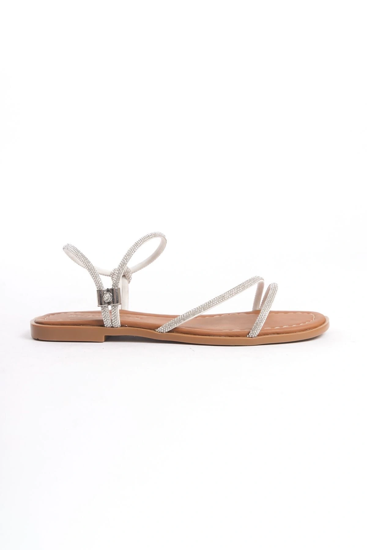 Kadın Beyaz Taşlı Yeni Sezon Günlük Sandalet