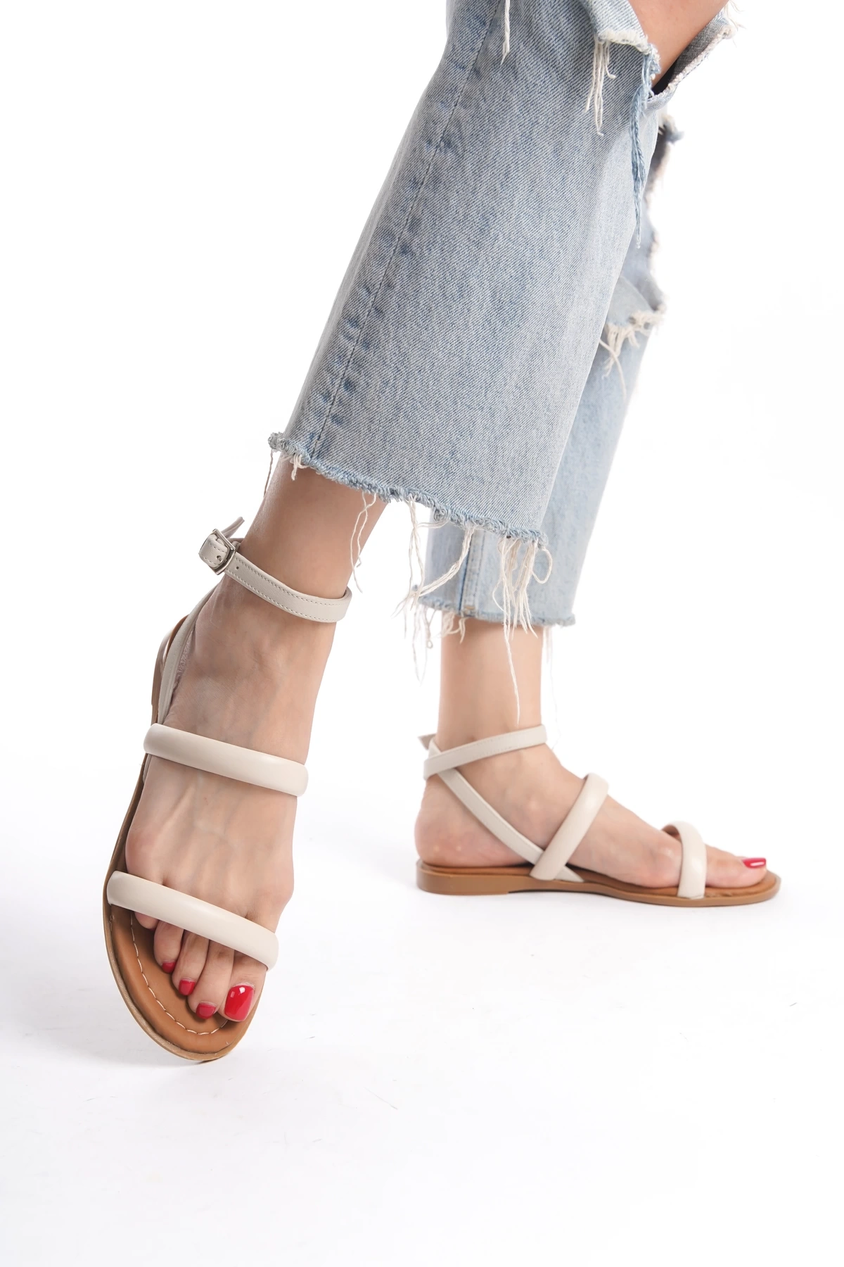 Kadın Biyeli Yeni Sezon Günlük Sandalet  Bej