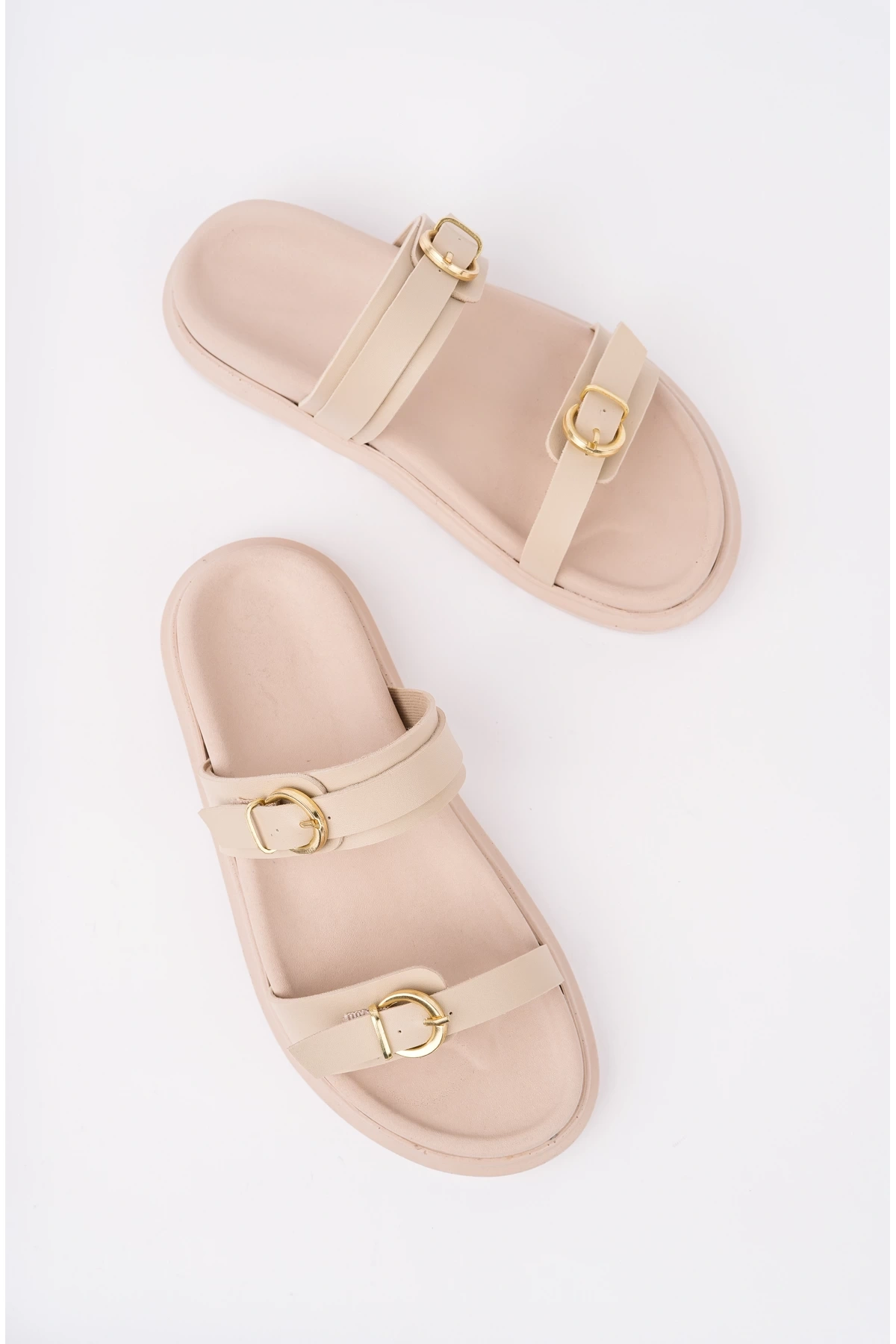 Kadın Bej Günlük Çift Kat Rahat Taban Sandalet Terlik