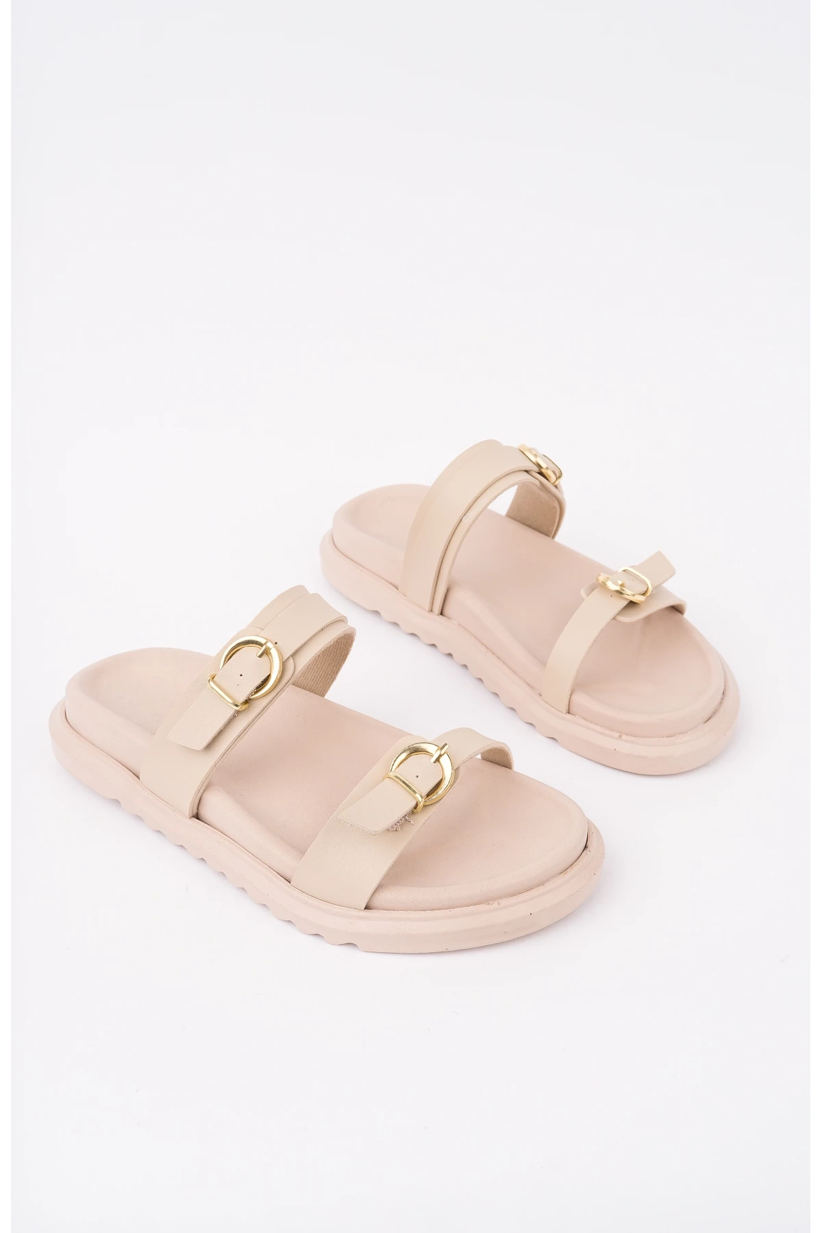 Kadın Bej Günlük Çift Kat Rahat Taban Sandalet Terlik