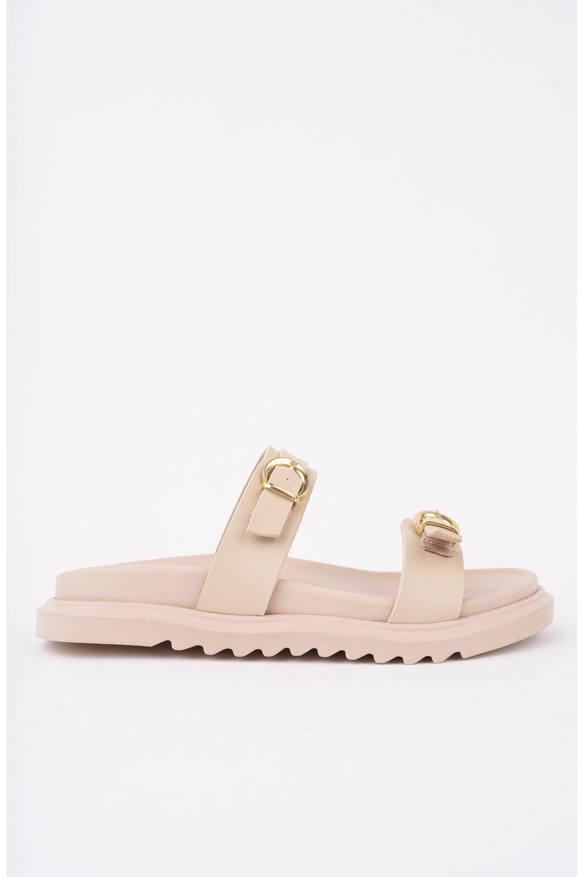 Kadın Bej Günlük Çift Kat Rahat Taban Sandalet Terlik