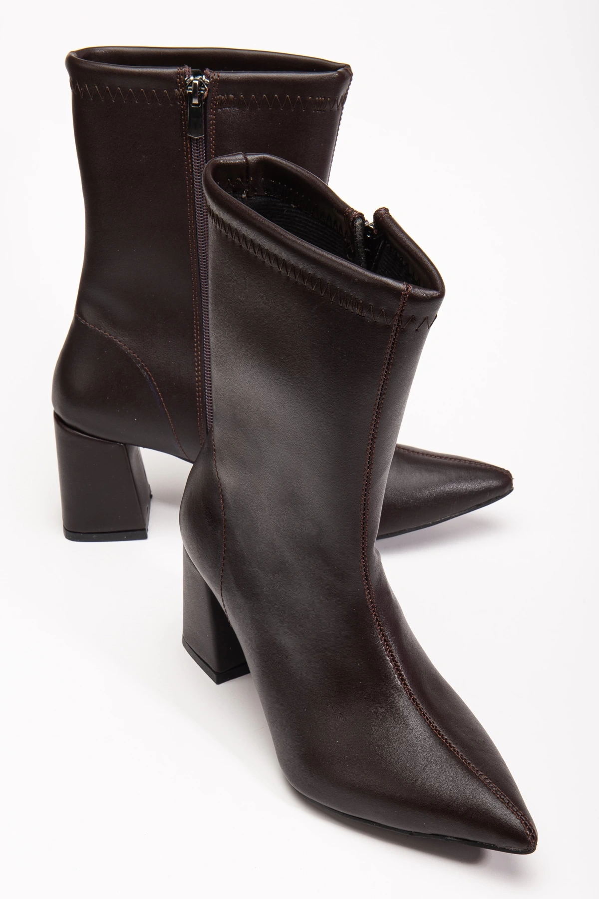 Venessa Kadın Acı Kahverengi Sivri Burun Orta Boy Topuklu Bot