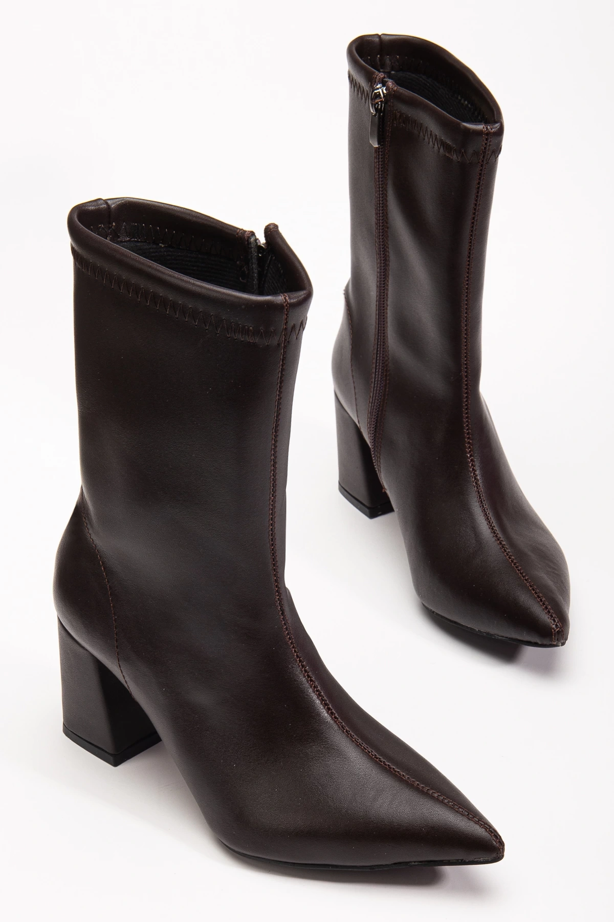 Venessa Kadın Acı Kahverengi Sivri Burun Orta Boy Topuklu Bot