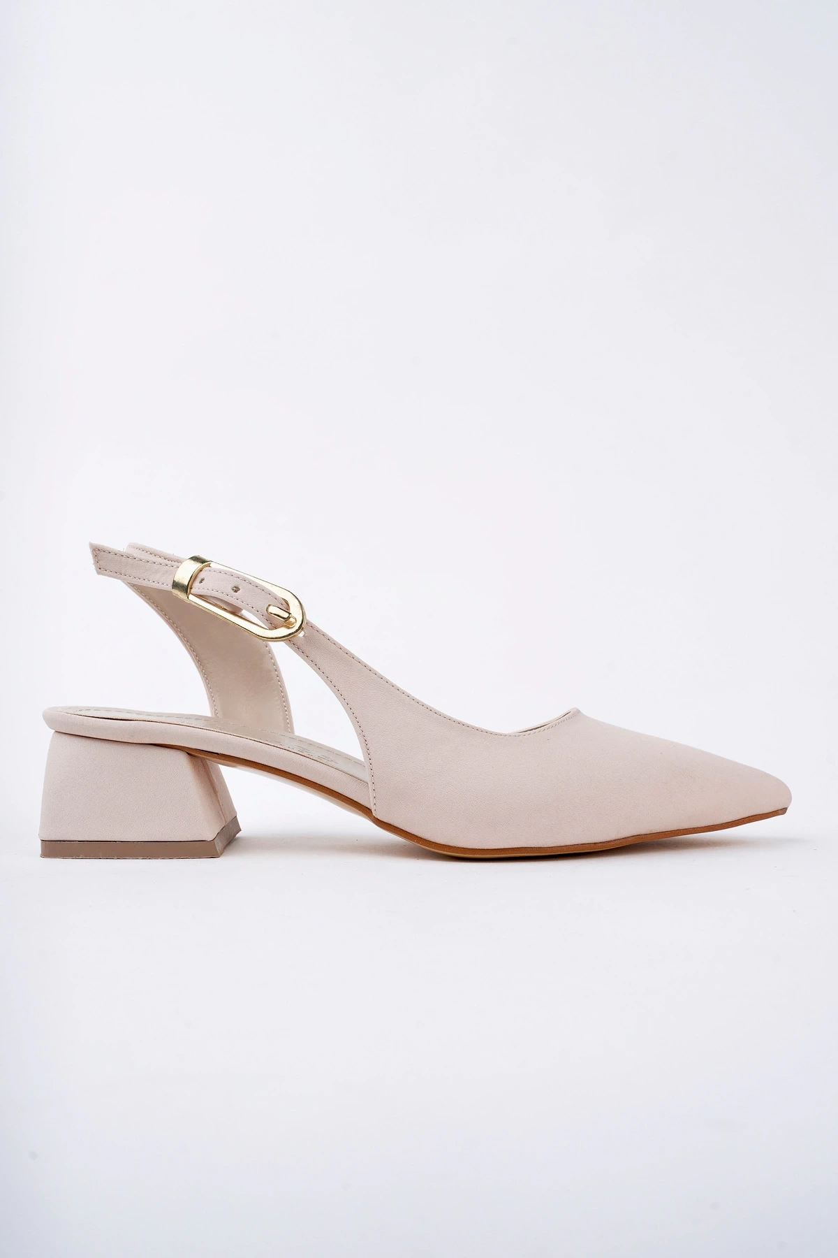 Kadın Bej Arkası Açık Sivri Burun Klasik Kısa Topuklu Ayakkabı