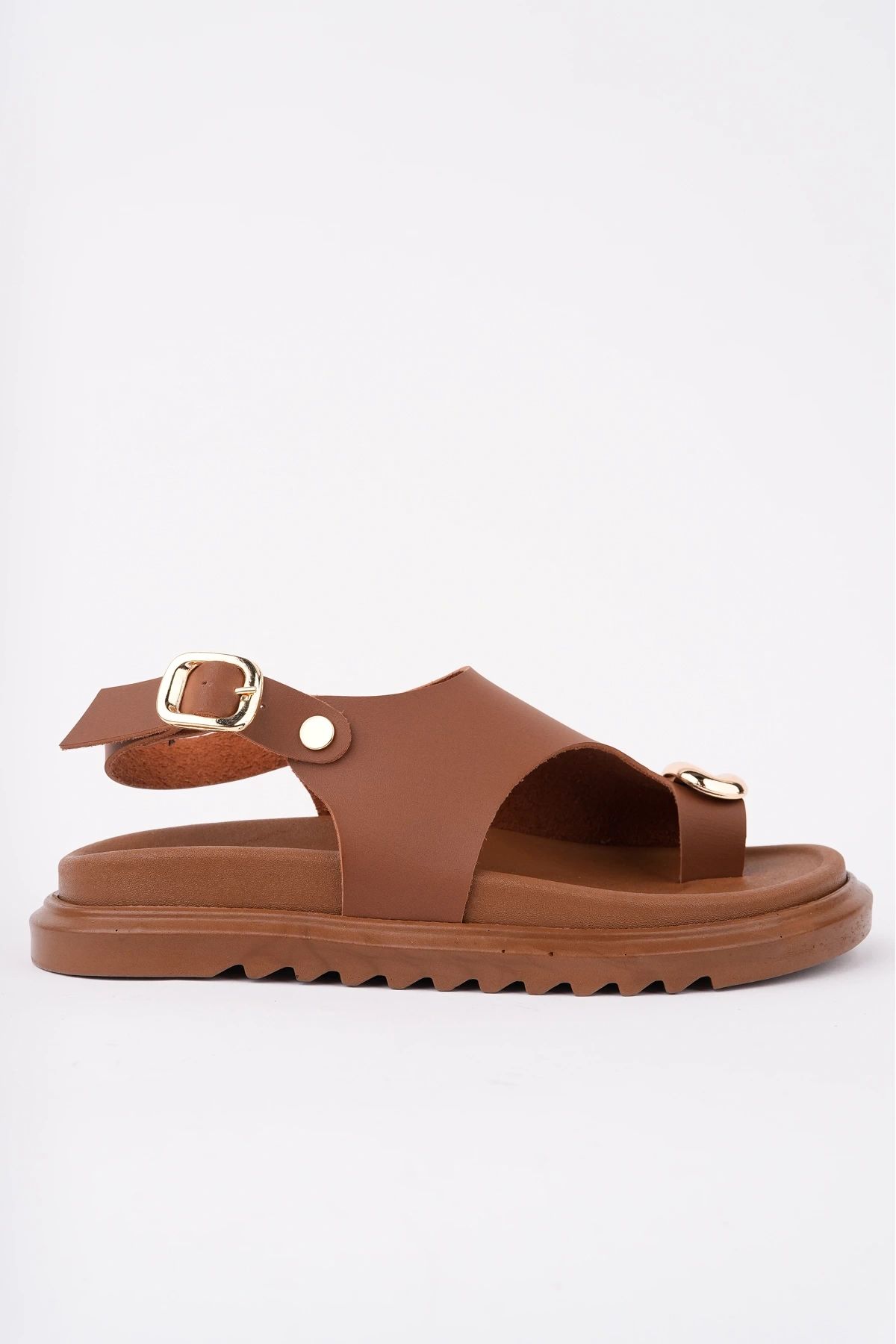 Kadın Taba Deri Günlük Gold Yüzük Parmak Arası Sandalet