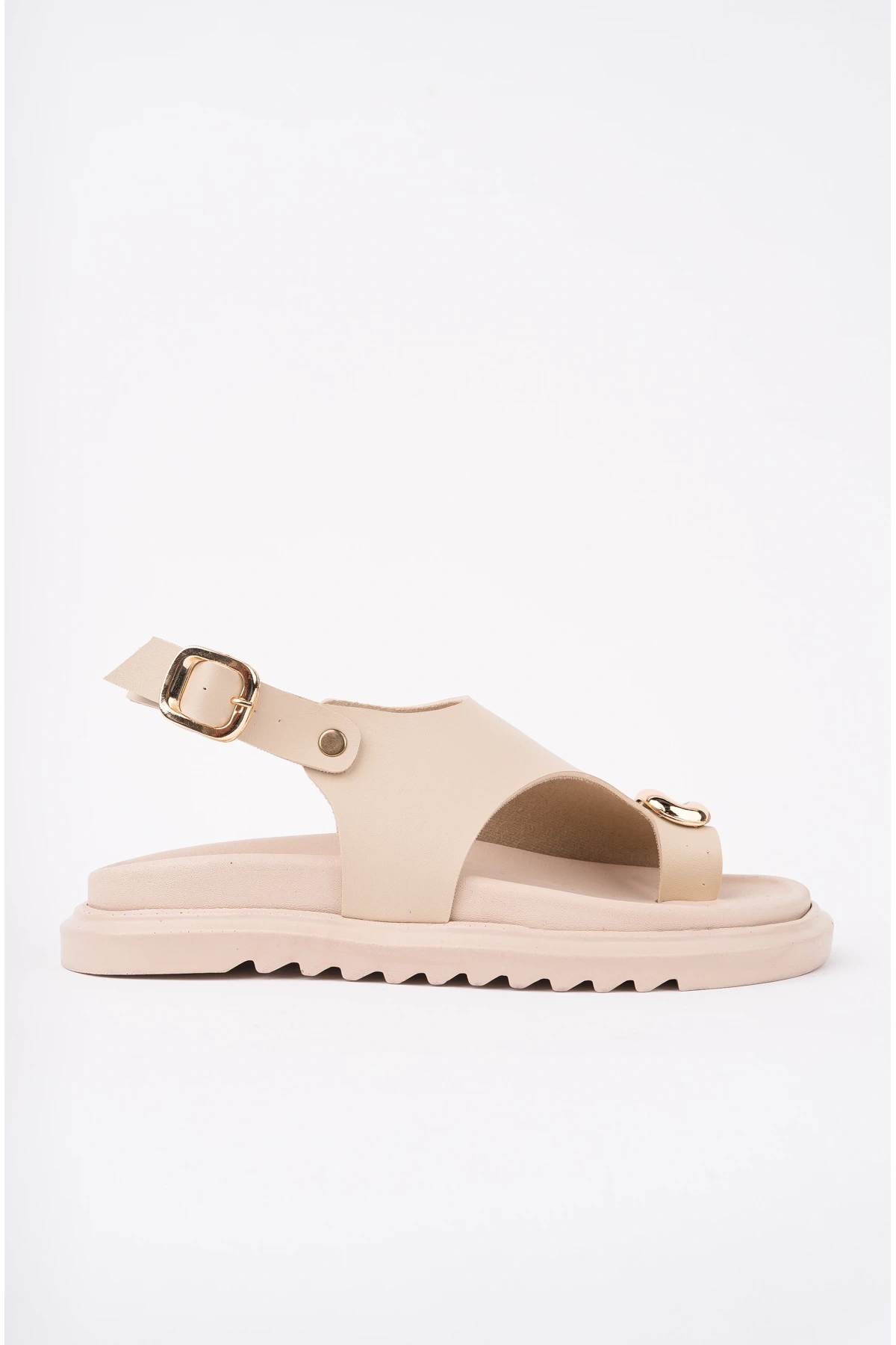 Kadın Bej Deri Günlük Gold Yüzük Parmak Arası Sandalet