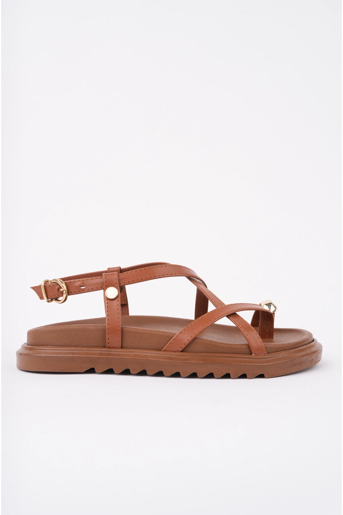 Kadın Taba Günlük Gold Yüzük İnce Çapraz Bantlı Parmak Arası Sandalet