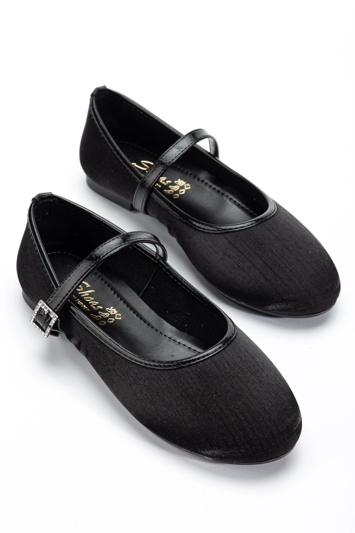 Kadın Siyah Parlak Kumaş Detaylı Şık Babet