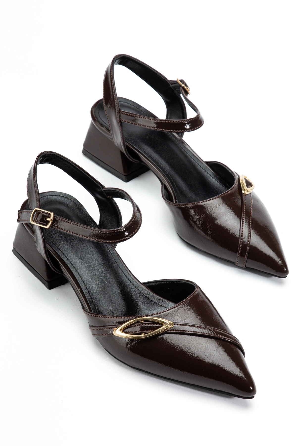 Kadın Acı Kahverengi Kırışık Rugan Kısa Topuklu Ayakkabı