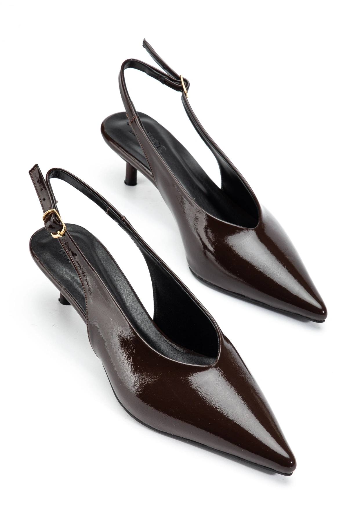 Kadın Acı Kahverengi Kırışık Rugan Kısa Topuklu Ayakkabı