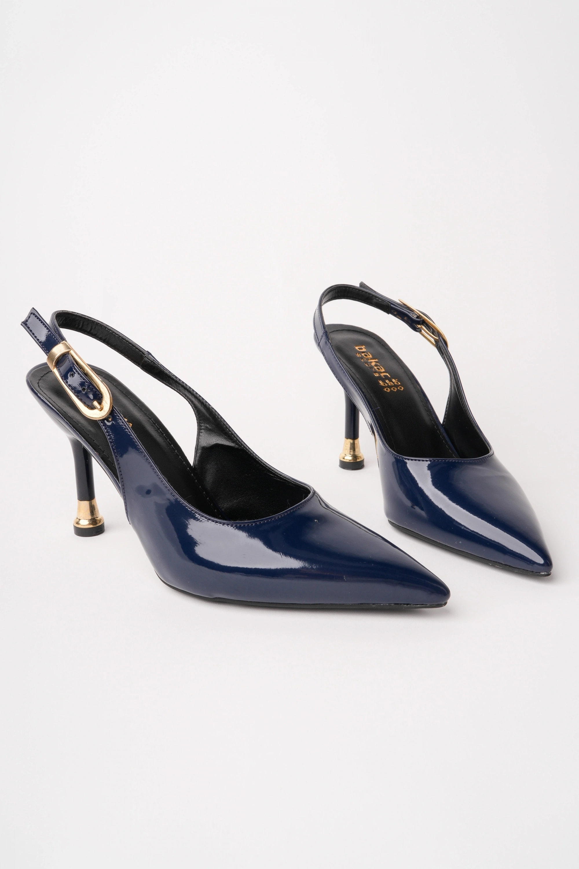 Kadın lacivert Rugan Tokalı Sivri Şık Topuklu Stiletto Ayakkabı