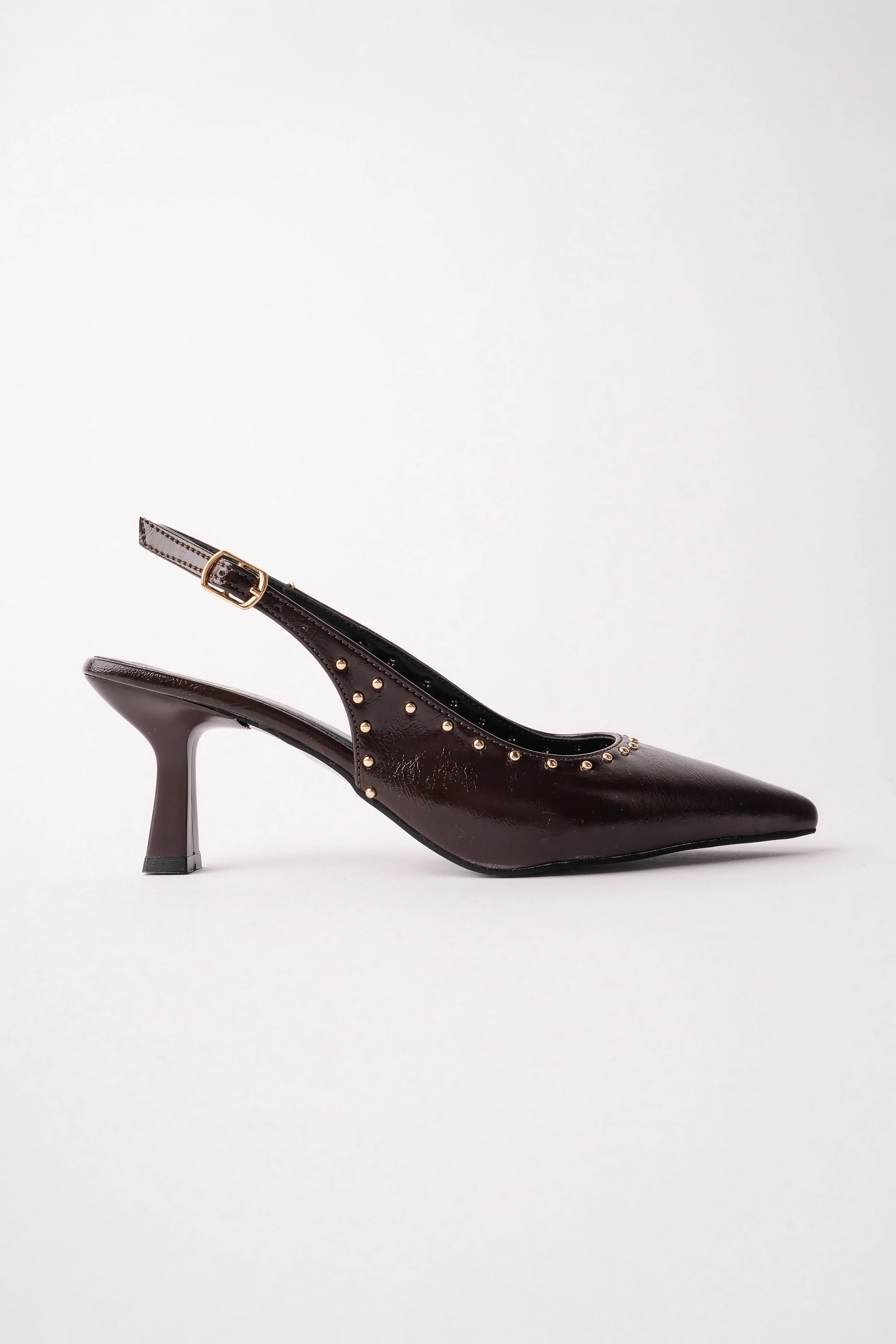 Kadın Kahverengi Zımba Detaylı Sivri Burun Topuklu Ayakkabı