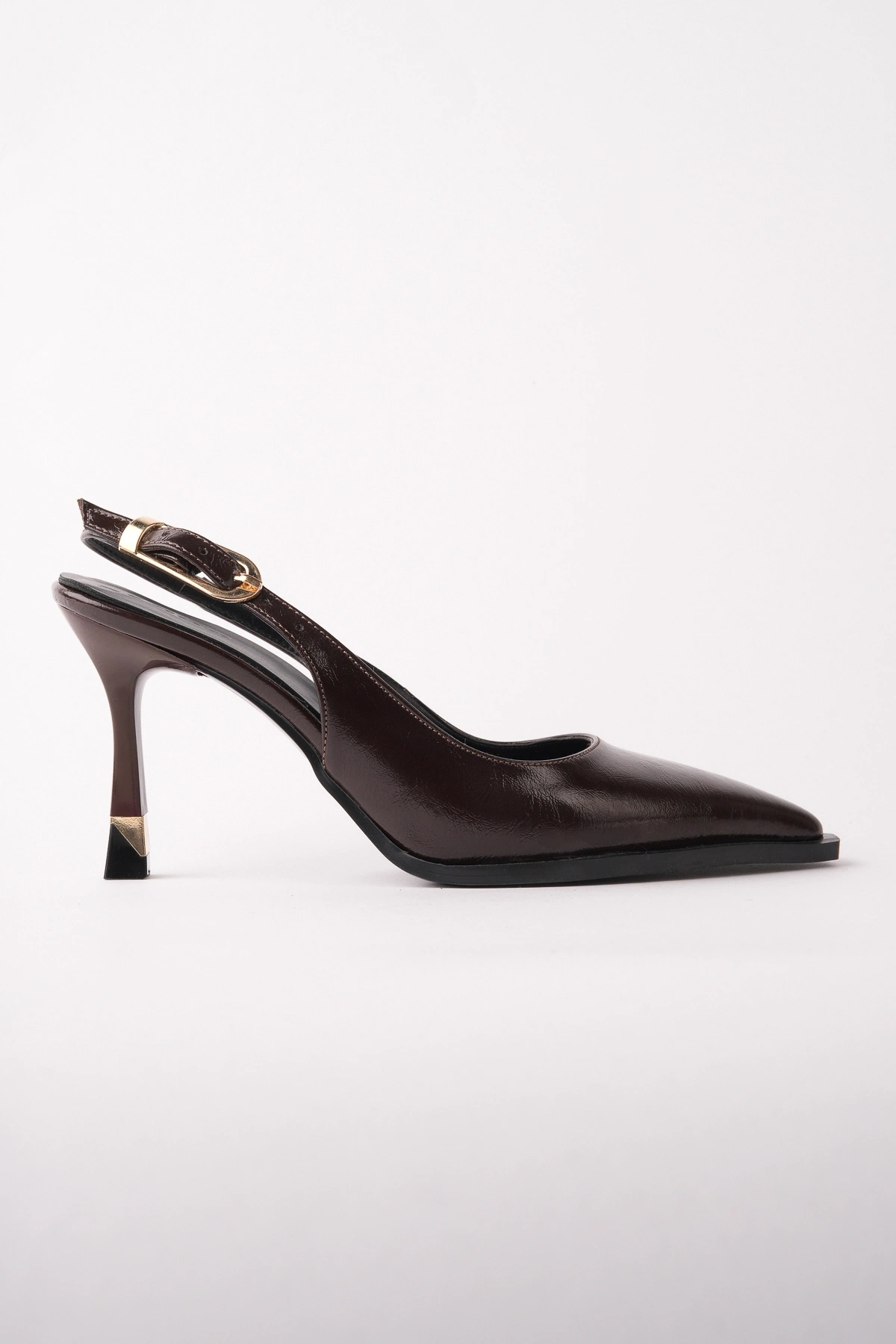 Kadın Kahverengi Rugan Özel Taban Şık Topuklu Ayakkabı