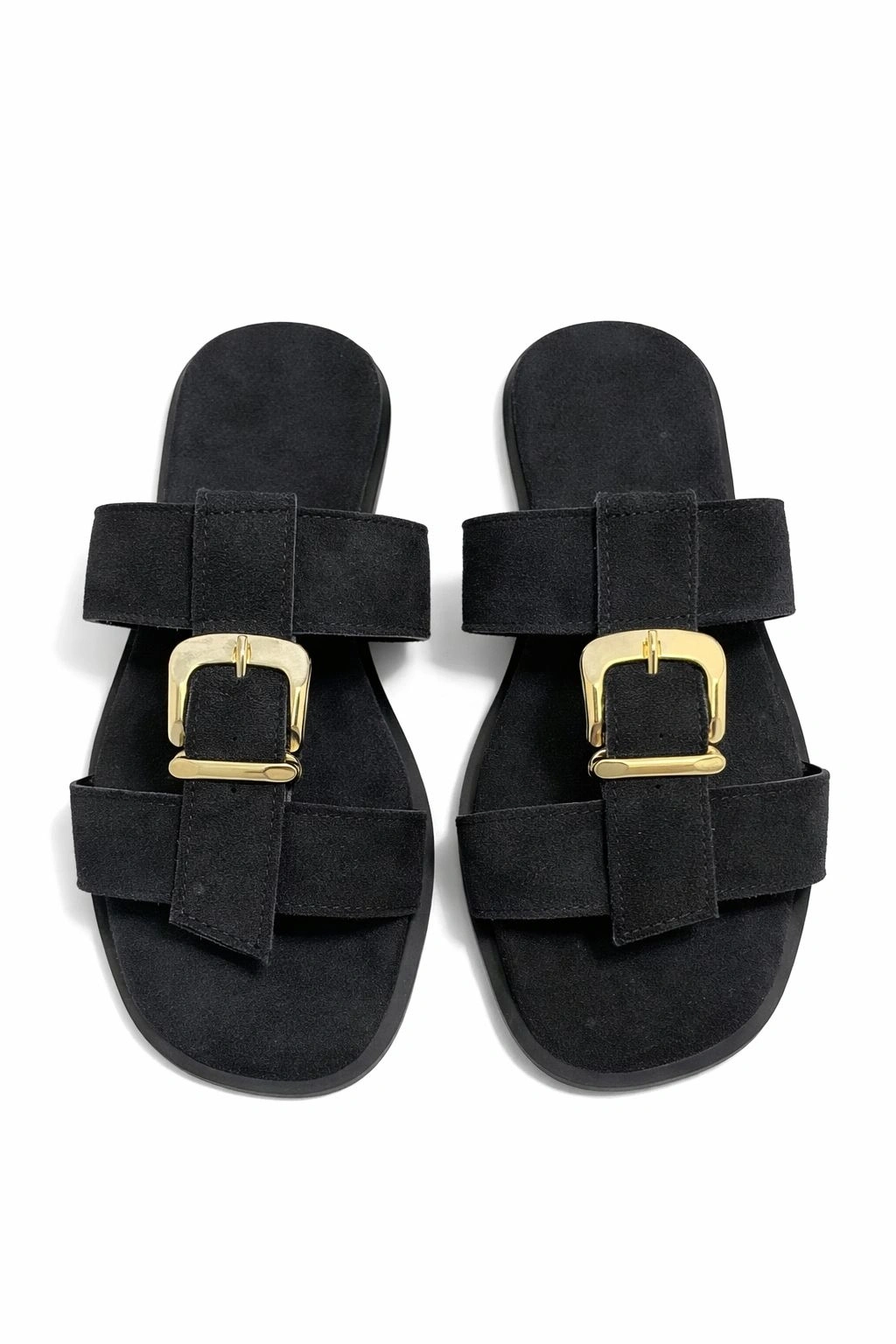 Kadın Siyah Süet Kumaş Gold Toka Detaylı Rahat Taban Terlik