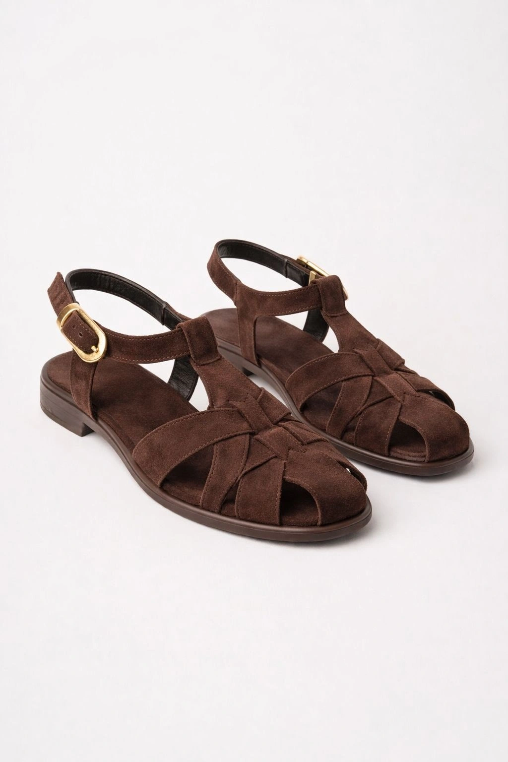 Kadın Kahverengi Süet Kumaş Rahat Taban Günlük Sandalet