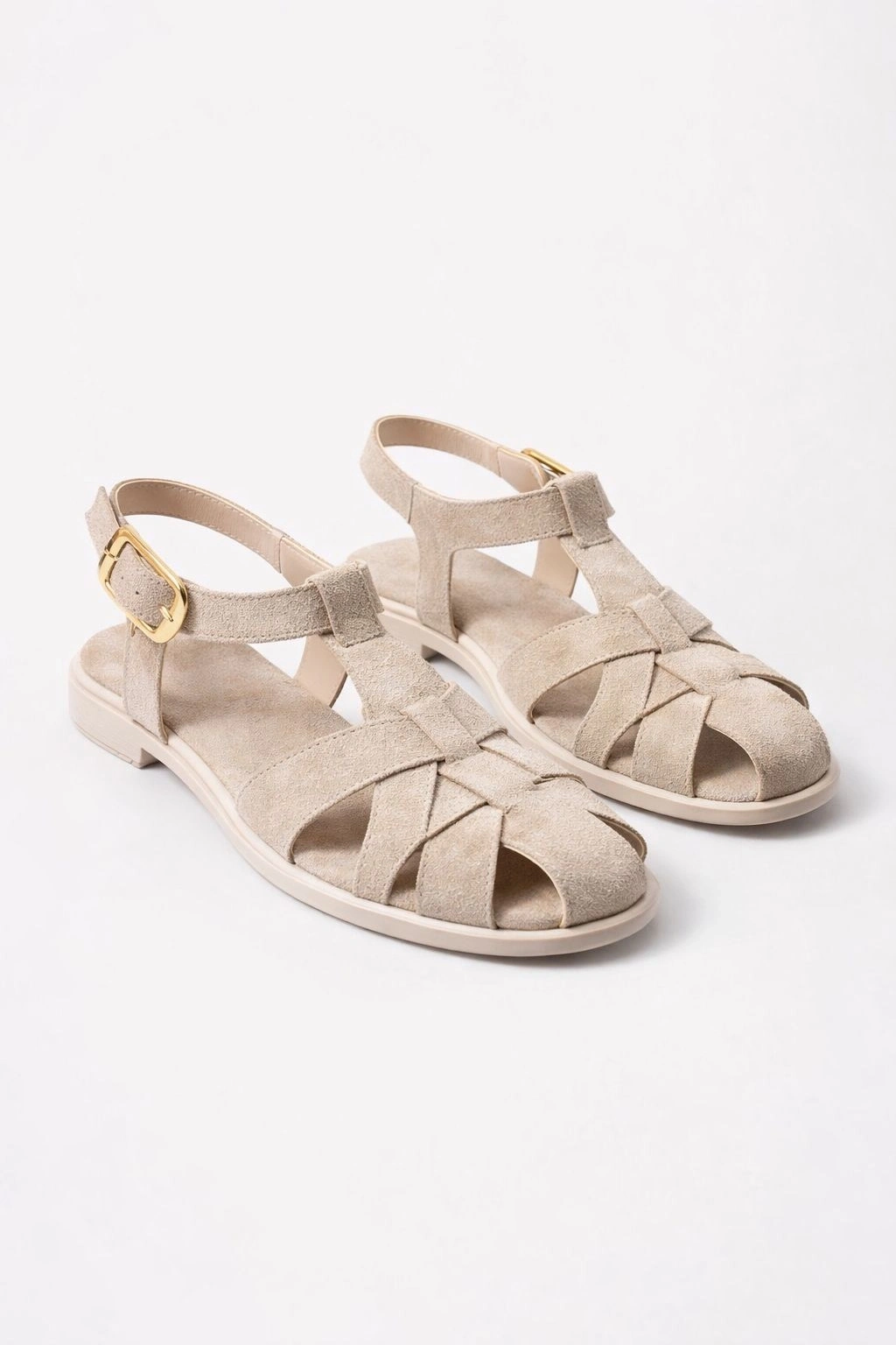 Kadın Bej Süet Kumaş Rahat Taban Günlük Sandalet