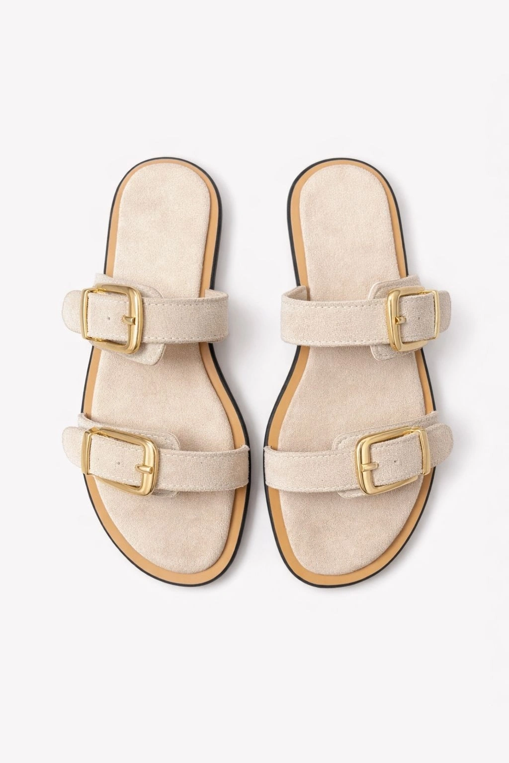 Kadın Bej Süet Çift Biyeli Rahat Taban Terlik