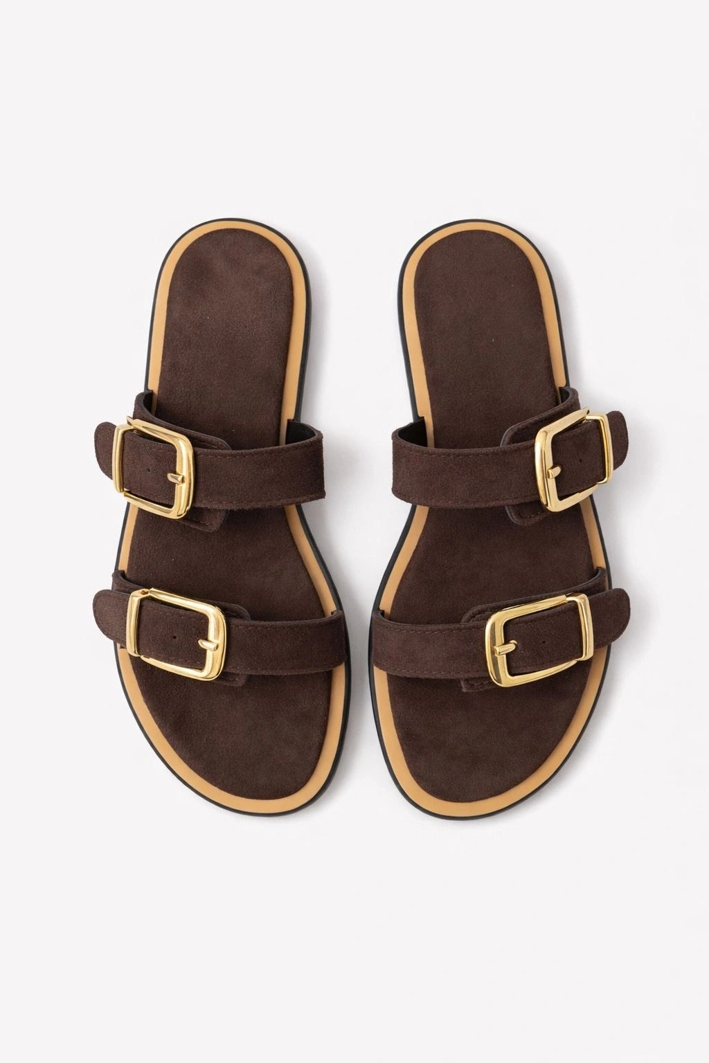 Kadın Kahverengi Süet Çift Biyeli Rahat Taban Terlik