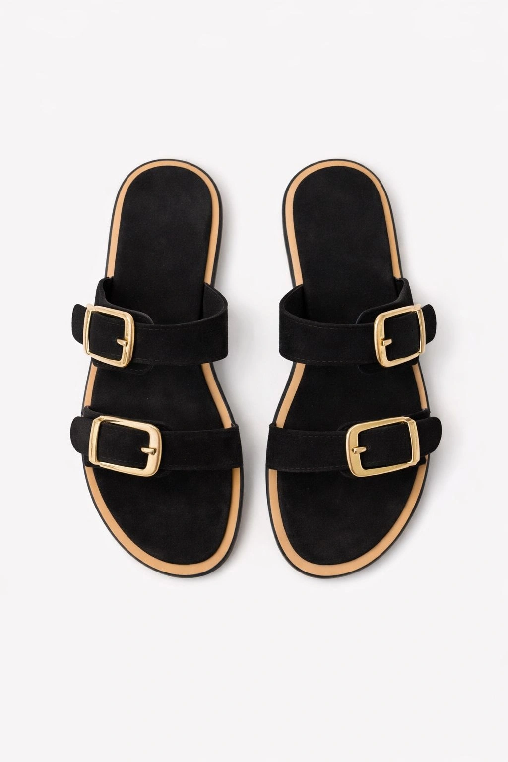 Kadın Siyah Süet Çift Biyeli Rahat Taban Terlik