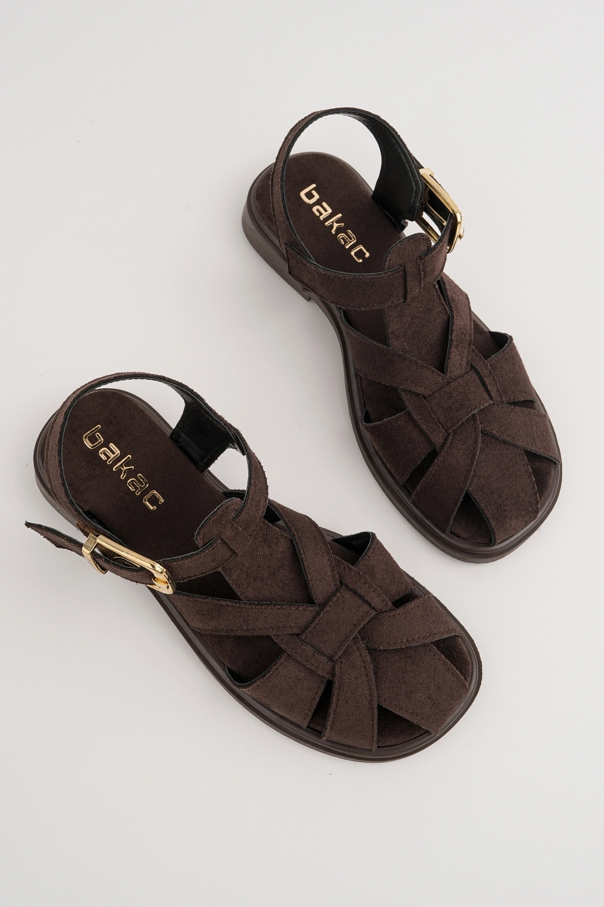 Kadın Kahverengi Süet Kumaş Rahat Taban Günlük Sandalet