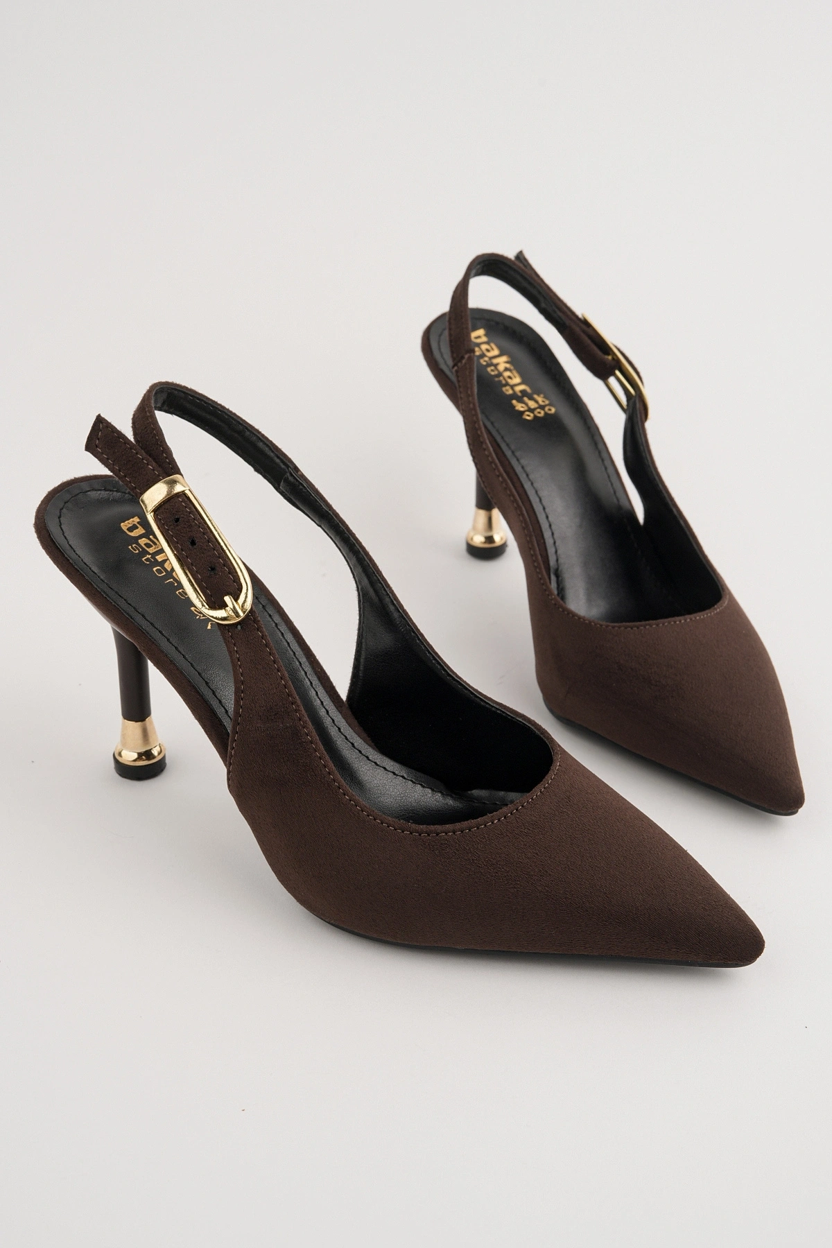 Kadın Kahverengi Süet Tokalı Sivri Şık Topuklu Stiletto Ayakkabı