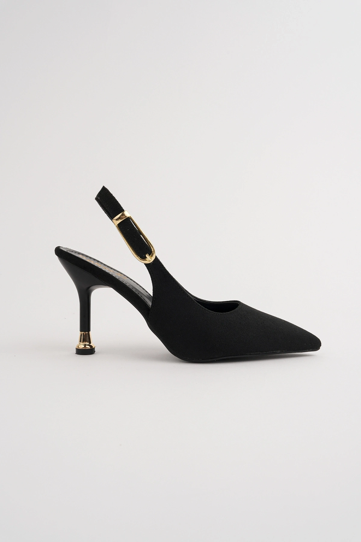 Kadın Siyah Süet Tokalı Sivri Şık Topuklu Stiletto Ayakkabı